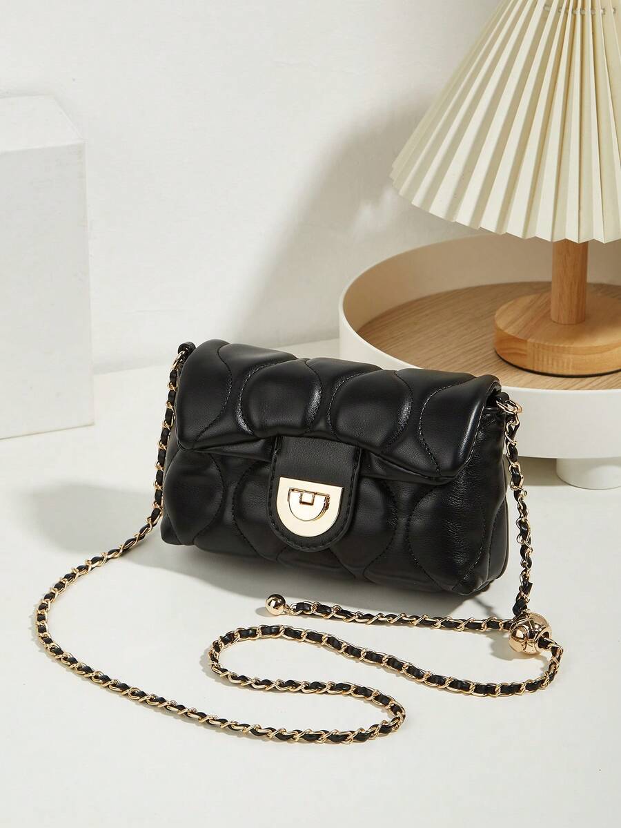Versatile Quilted Shoulder Bag with Golden Ball Chain and Embroidery, Ideal for Work, Shopping or Evening Out, Lightweight Gift for Women