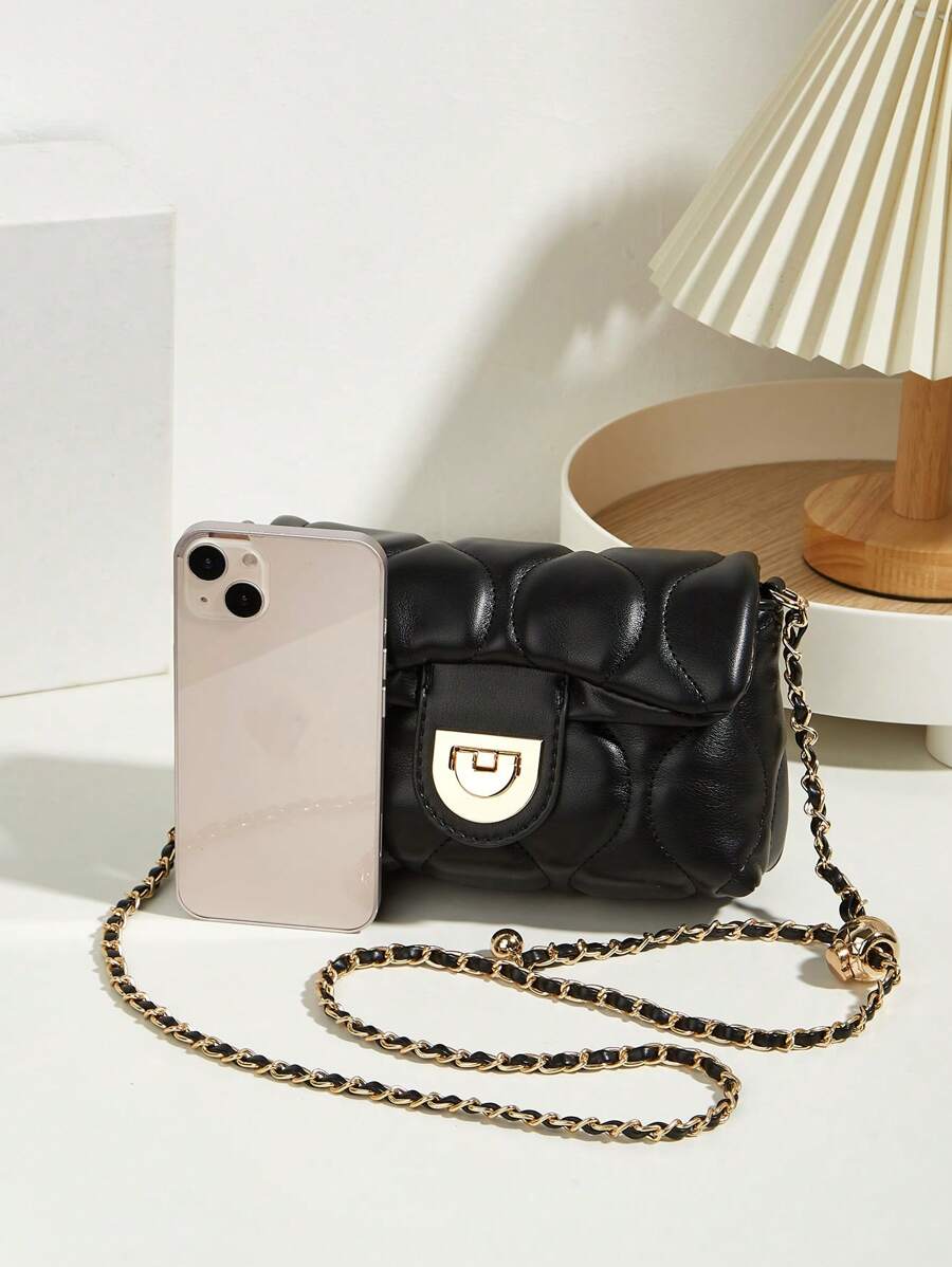 Versatile Quilted Shoulder Bag with Golden Ball Chain and Embroidery, Ideal for Work, Shopping or Evening Out, Lightweight Gift for Women