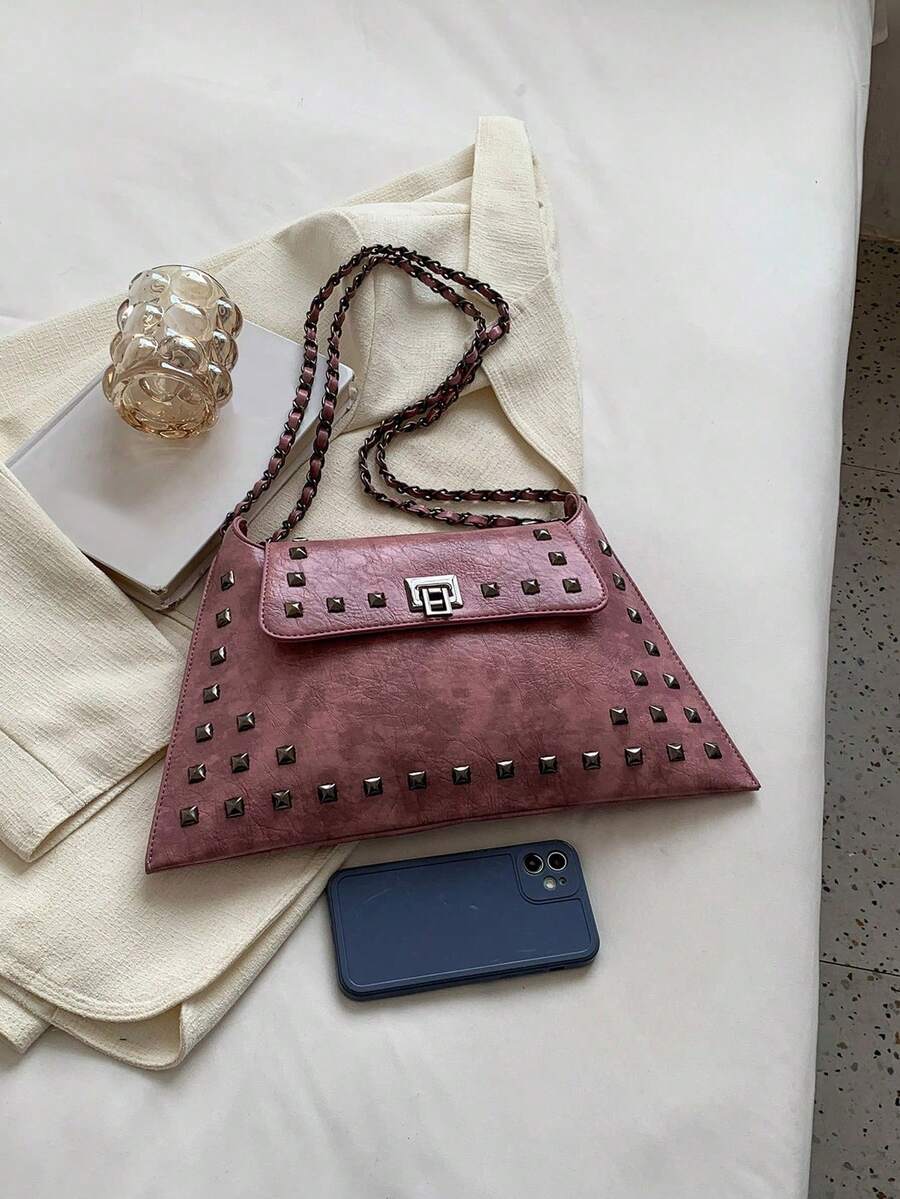 Solid Colour PU Leather Crossbody Bag with Twist Lock, Sleek and Fashionable Shoulder Bag for Office, School, Work or Daily Shopping