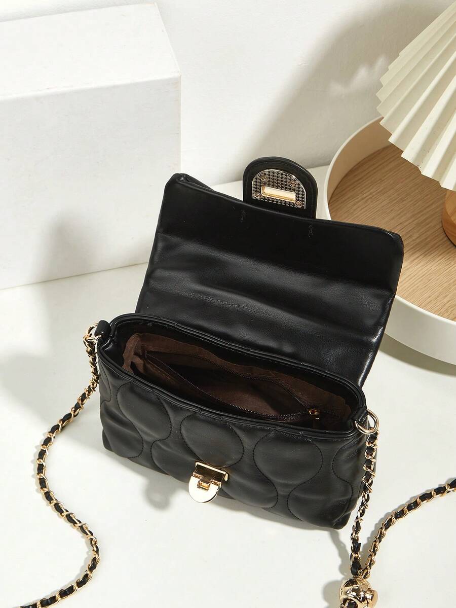 Versatile Quilted Shoulder Bag with Golden Ball Chain and Embroidery, Ideal for Work, Shopping or Evening Out, Lightweight Gift for Women