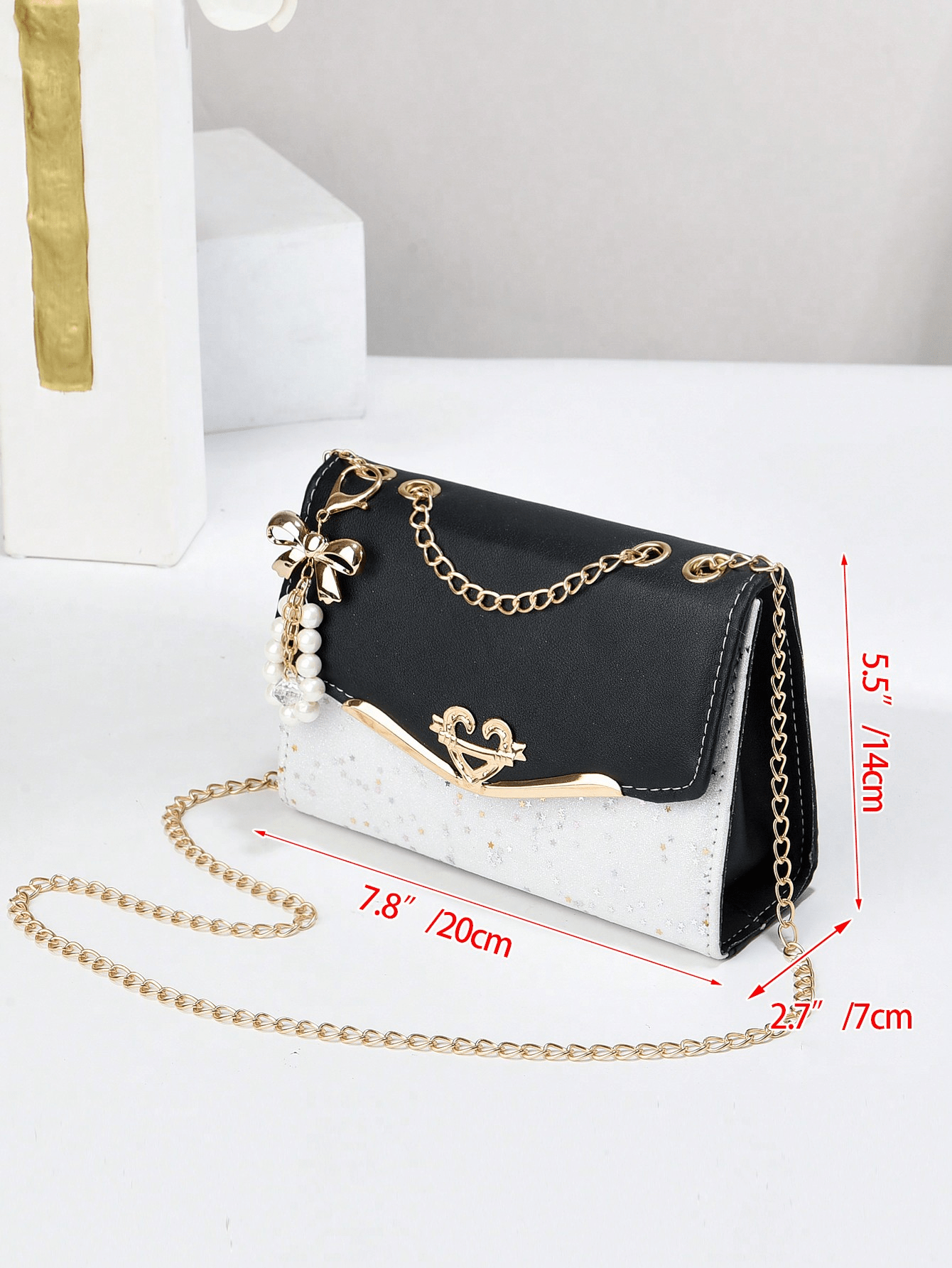 Elegant Square Flap Bag with Bow and Faux Pearl Decor, Mini Fashion PU Handbag with Adjustable Strap, Ideal Mother's Day Gift or Birthday Present