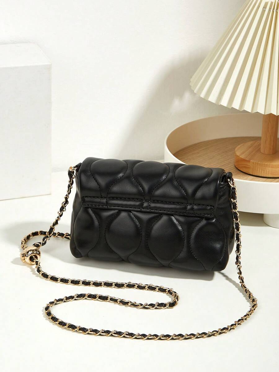 Versatile Quilted Shoulder Bag with Golden Ball Chain and Embroidery, Ideal for Work, Shopping or Evening Out, Lightweight Gift for Women