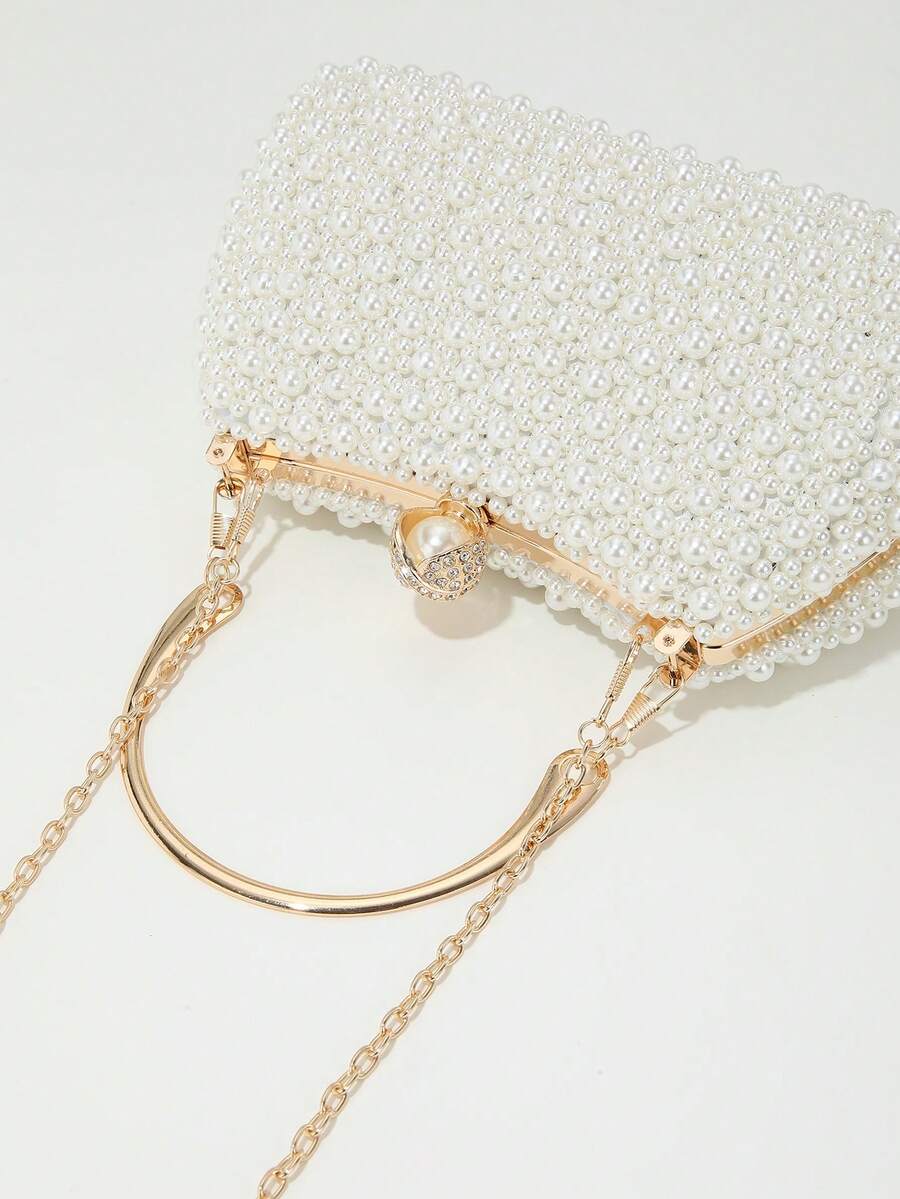 Heavy Duty Solid Colour Pearl Box Clutch Bag for Women, Elegant Party and Wedding Purse, Handheld Chain Bag for Special Occasions and Gatherings
