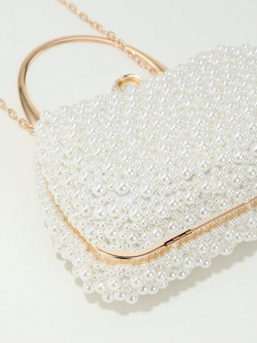 Heavy Duty Solid Colour Pearl Box Clutch Bag for Women, Elegant Party and Wedding Purse, Handheld Chain Bag for Special Occasions and Gatherings