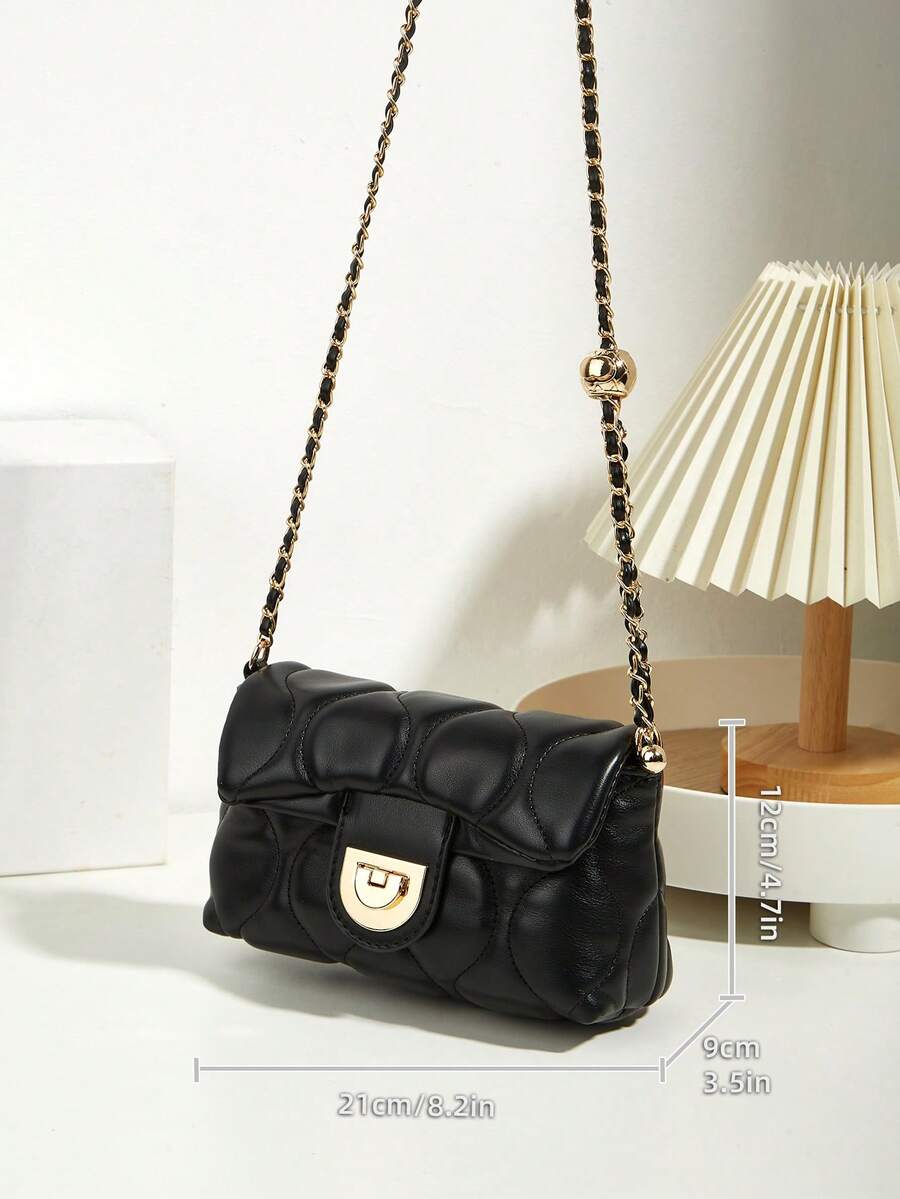 Versatile Quilted Shoulder Bag with Golden Ball Chain and Embroidery, Ideal for Work, Shopping or Evening Out, Lightweight Gift for Women