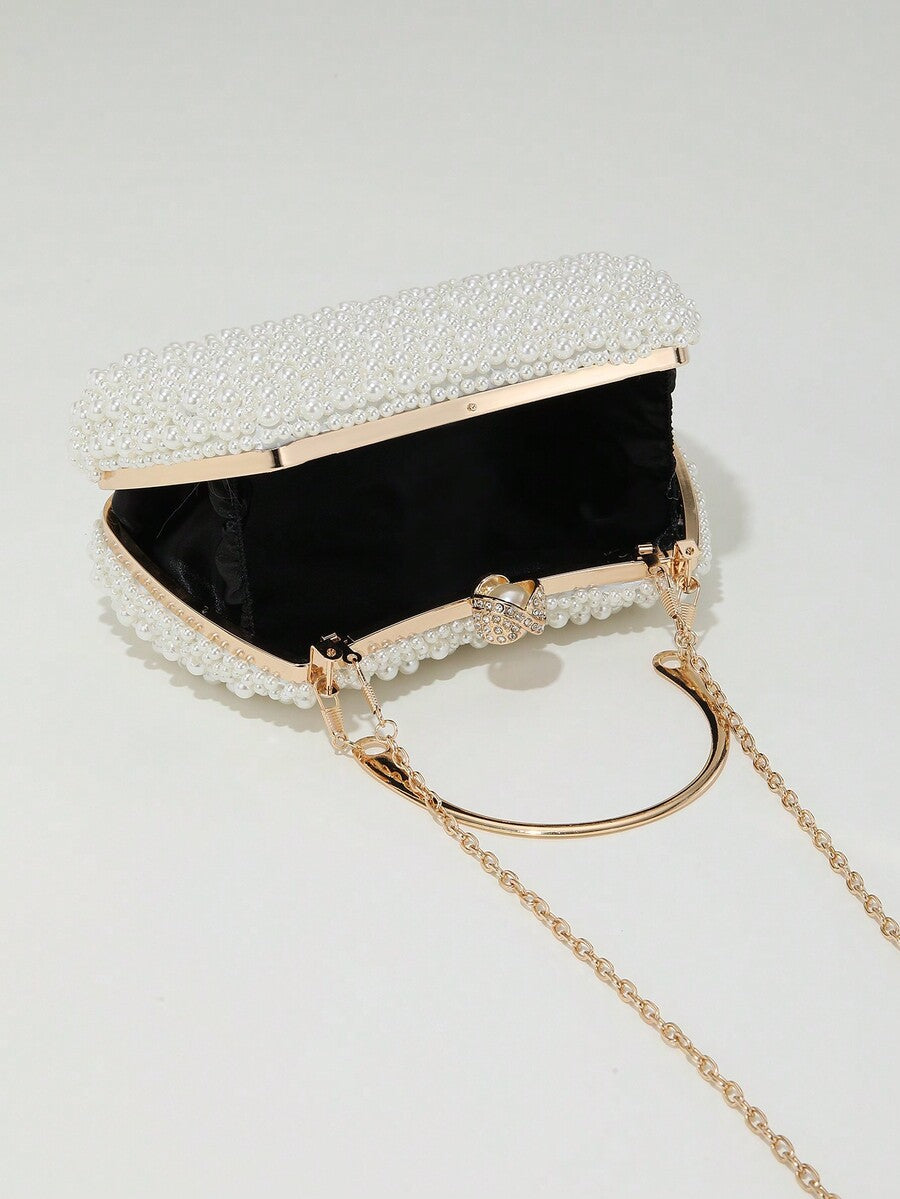 Heavy Duty Solid Colour Pearl Box Clutch Bag for Women, Elegant Party and Wedding Purse, Handheld Chain Bag for Special Occasions and Gatherings