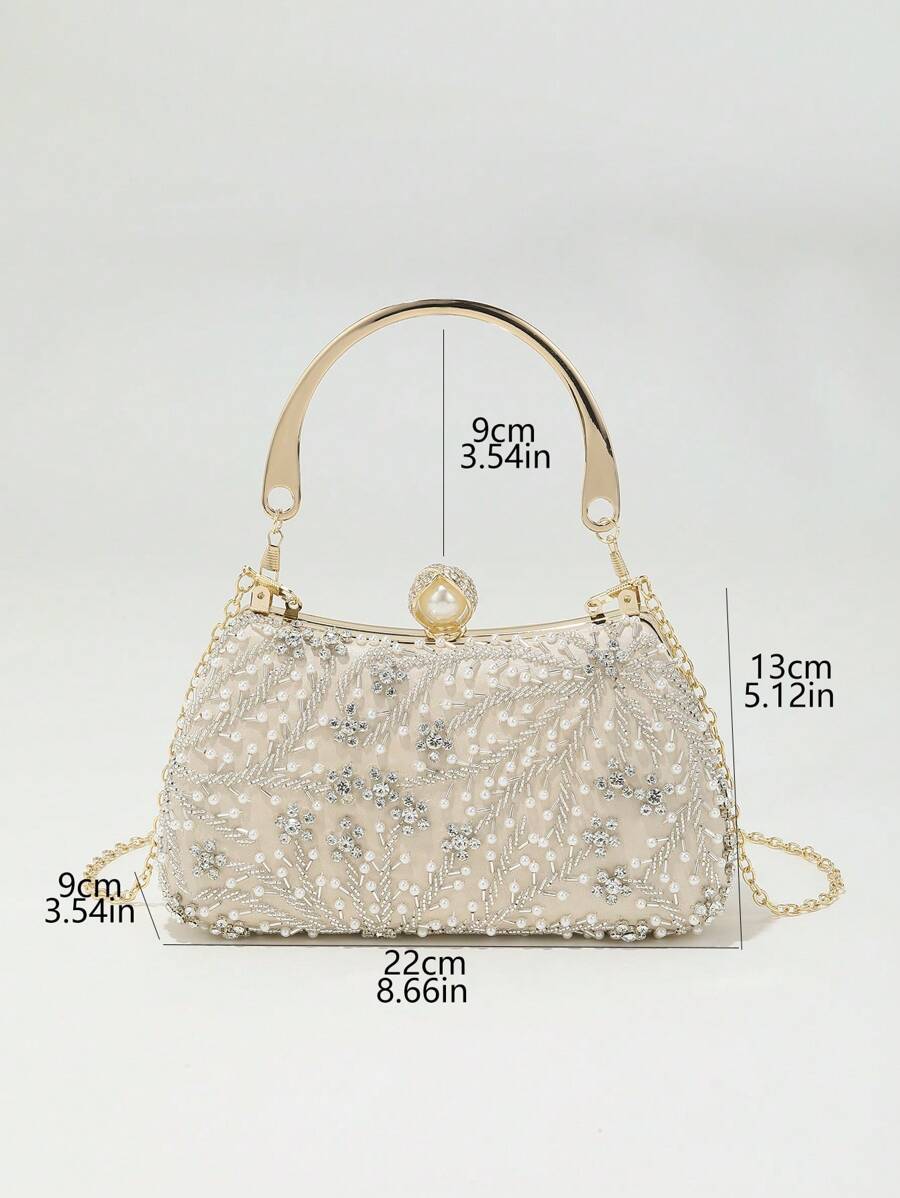 Heavy Duty Solid Colour Pearl Box Clutch Bag for Women, Elegant Party and Wedding Purse, Handheld Chain Bag for Special Occasions and Gatherings