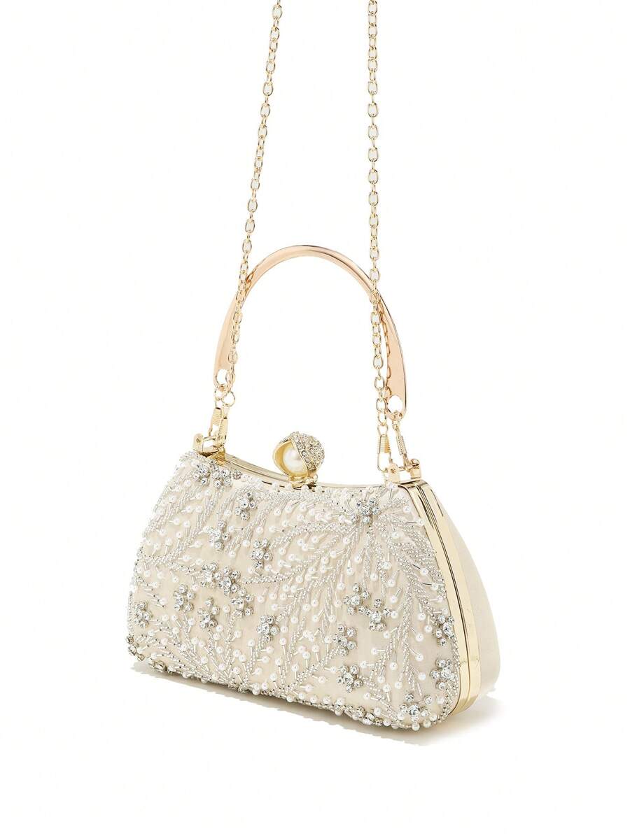 Heavy Duty Solid Colour Pearl Box Clutch Bag for Women, Elegant Party and Wedding Purse, Handheld Chain Bag for Special Occasions and Gatherings