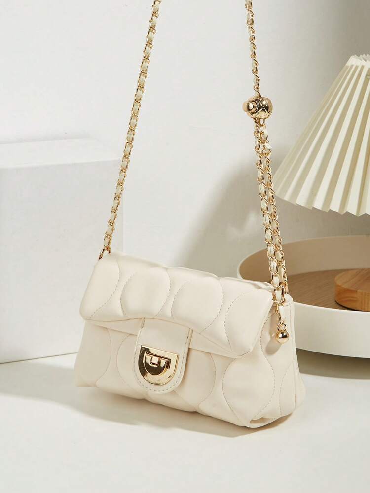 Versatile Quilted Shoulder Bag with Golden Ball Chain and Embroidery, Ideal for Work, Shopping or Evening Out, Lightweight Gift for Women