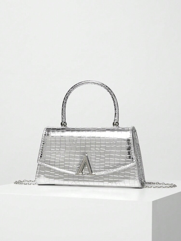 Solid Colour Mini Satchel Evening Bag for Women, Patent Chain Clutch Purse, Perfect Gift for Party, Wedding, Prom or Formal Events, Glitter Accent