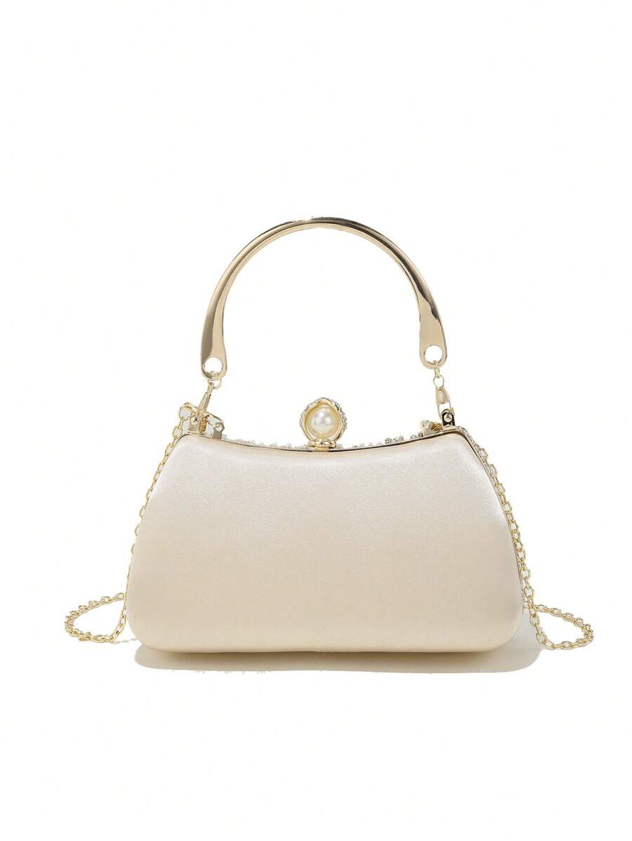 Heavy Duty Solid Colour Pearl Box Clutch Bag for Women, Elegant Party and Wedding Purse, Handheld Chain Bag for Special Occasions and Gatherings