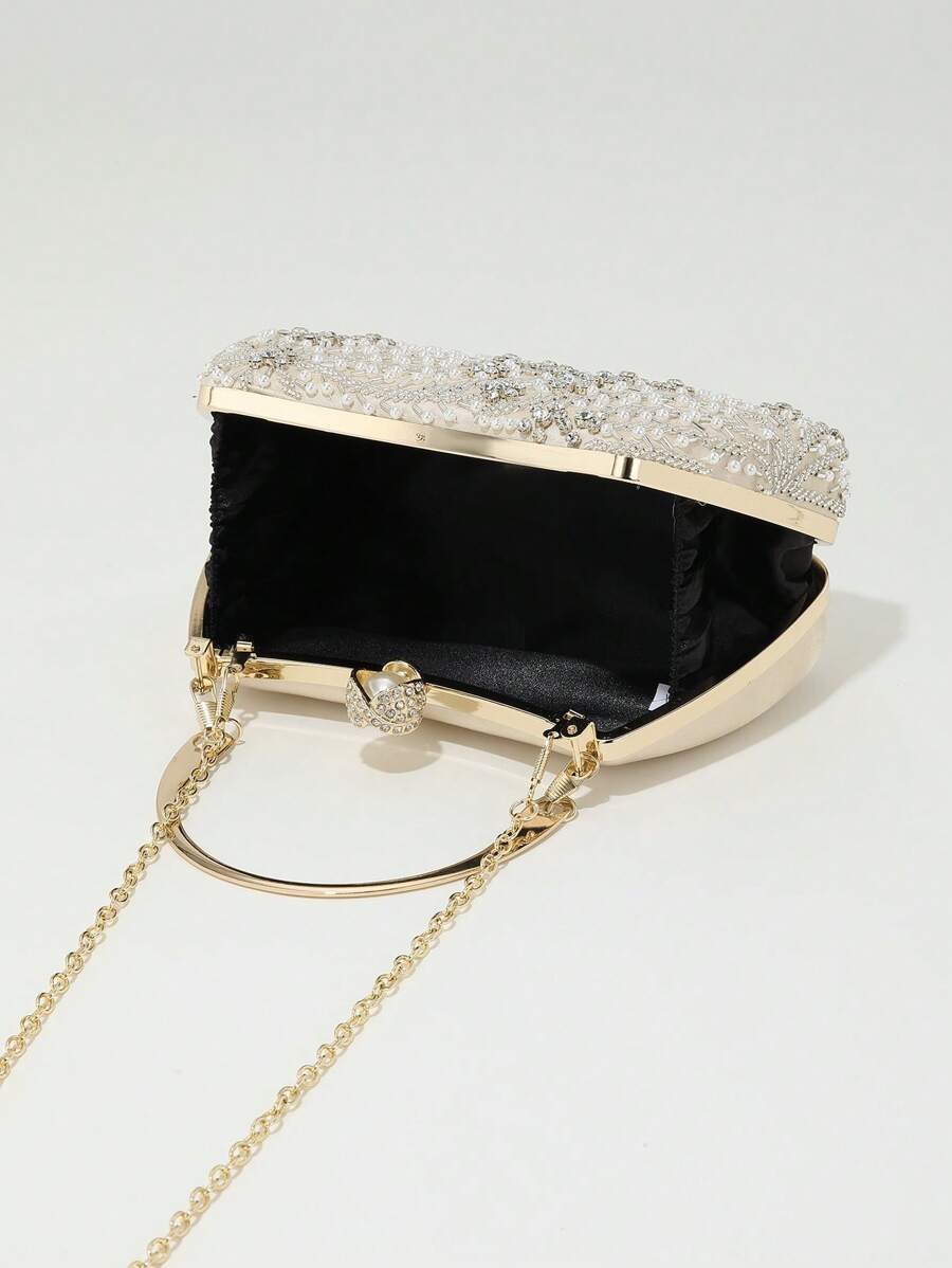 Heavy Duty Solid Colour Pearl Box Clutch Bag for Women, Elegant Party and Wedding Purse, Handheld Chain Bag for Special Occasions and Gatherings