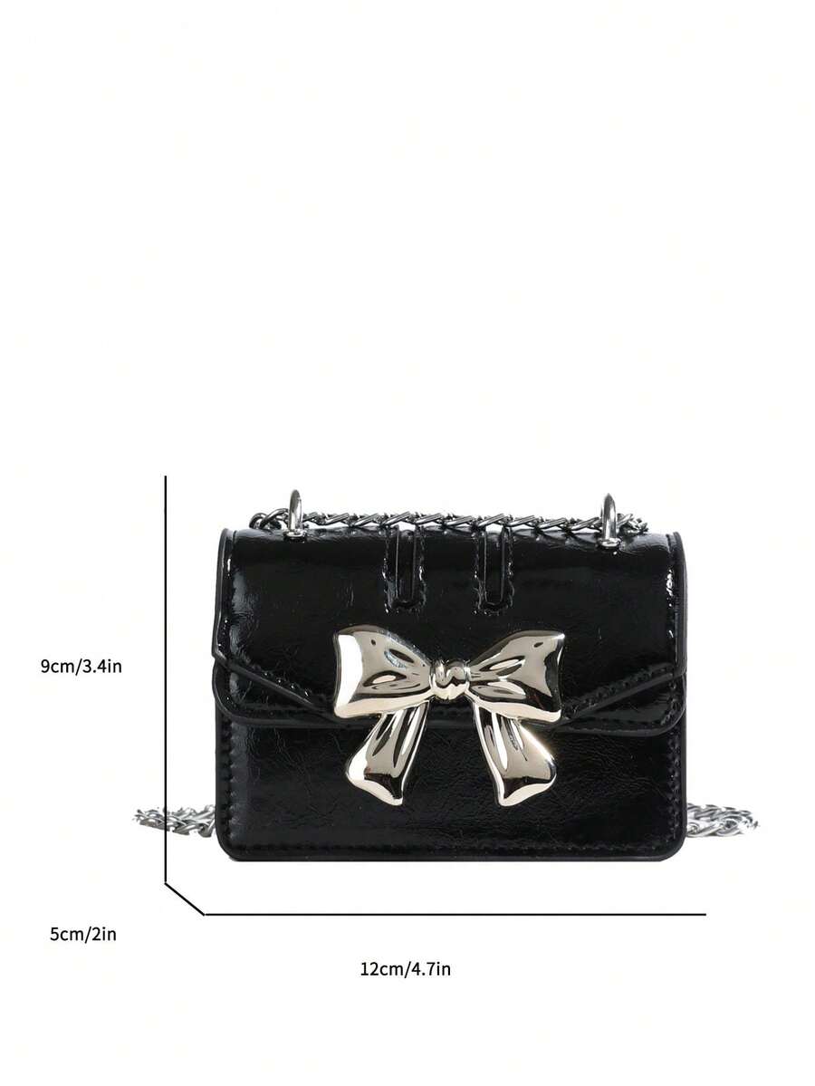 Fashionable Mini Square Crossbody Bag with Bow Decoration and Double Chain, Ideal for Fall and Winter, Lightweight Daily Purse for Students and Women