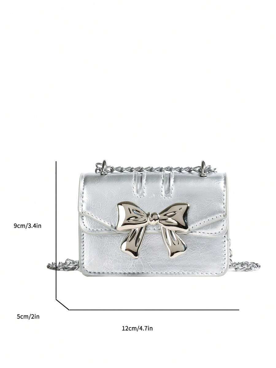 Fashionable Mini Square Crossbody Bag with Bow Decoration and Double Chain, Ideal for Fall and Winter, Lightweight Daily Purse for Students and Women