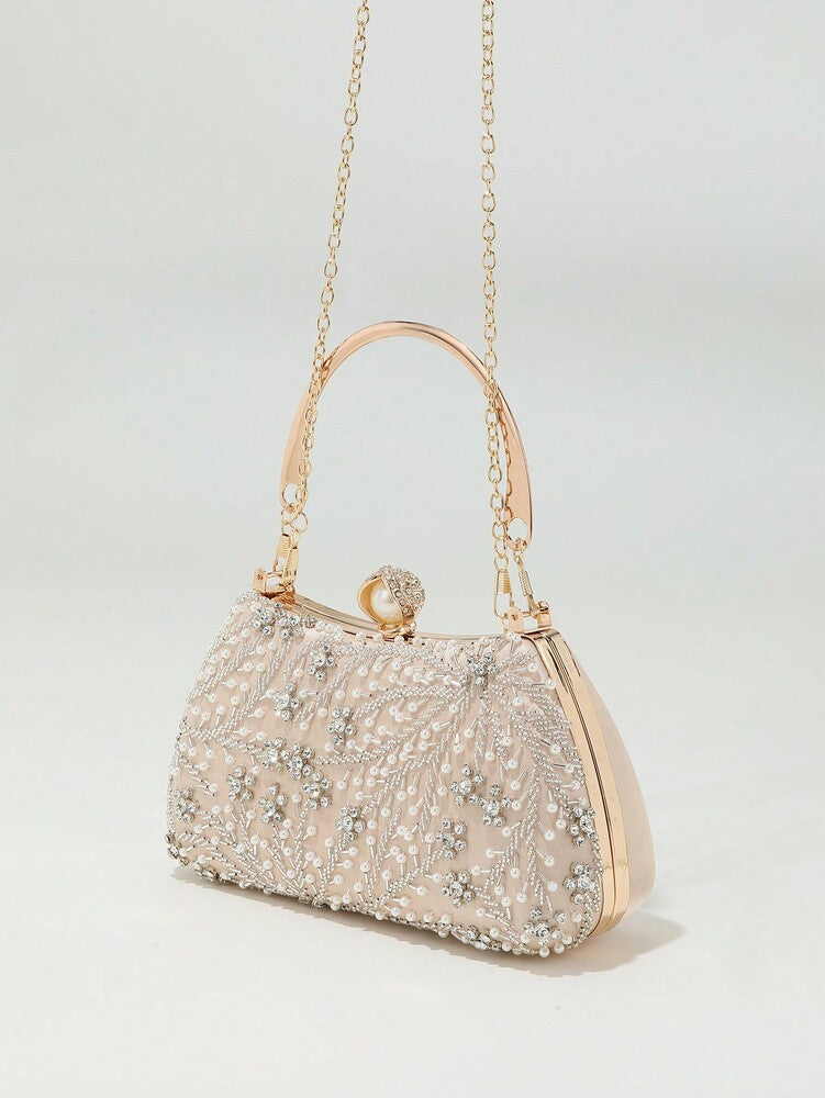 Heavy Duty Solid Colour Pearl Box Clutch Bag for Women, Elegant Party and Wedding Purse, Handheld Chain Bag for Special Occasions and Gatherings