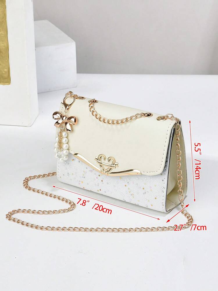 Elegant Square Flap Bag with Bow and Faux Pearl Decor, Mini Fashion PU Handbag with Adjustable Strap, Ideal Mother's Day Gift or Birthday Present