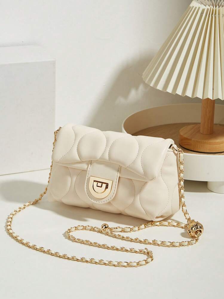 Versatile Quilted Shoulder Bag with Golden Ball Chain and Embroidery, Ideal for Work, Shopping or Evening Out, Lightweight Gift for Women