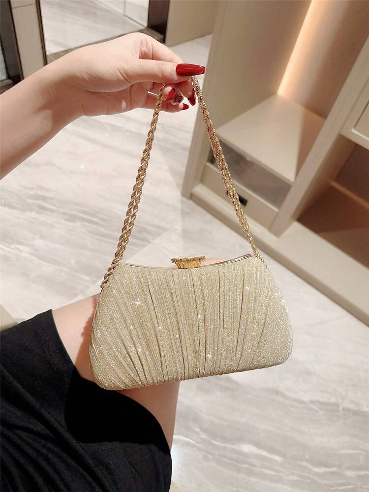 Elegant Metal Box Clutch Evening Bag for Women, Chain Strap, Ideal for Weddings, Proms, Banquets or Holiday Parties, Matches Sequin Dresses Perfectly