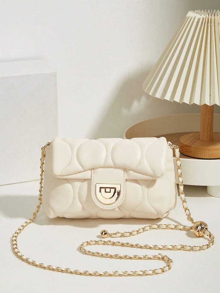 Versatile Quilted Shoulder Bag with Golden Ball Chain and Embroidery, Ideal for Work, Shopping or Evening Out, Lightweight Gift for Women