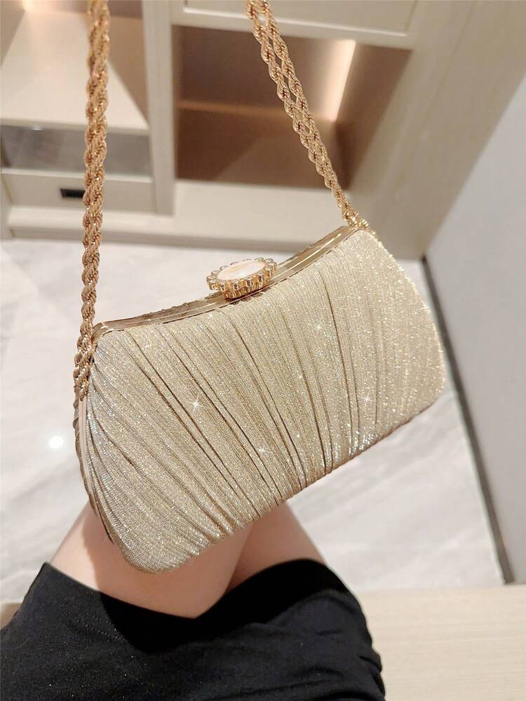 Elegant Metal Box Clutch Evening Bag for Women, Chain Strap, Ideal for Weddings, Proms, Banquets or Holiday Parties, Matches Sequin Dresses Perfectly