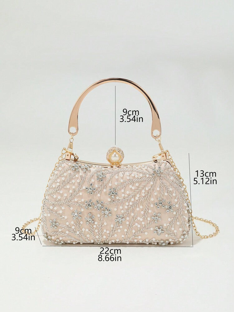 Heavy Duty Solid Colour Pearl Box Clutch Bag for Women, Elegant Party and Wedding Purse, Handheld Chain Bag for Special Occasions and Gatherings