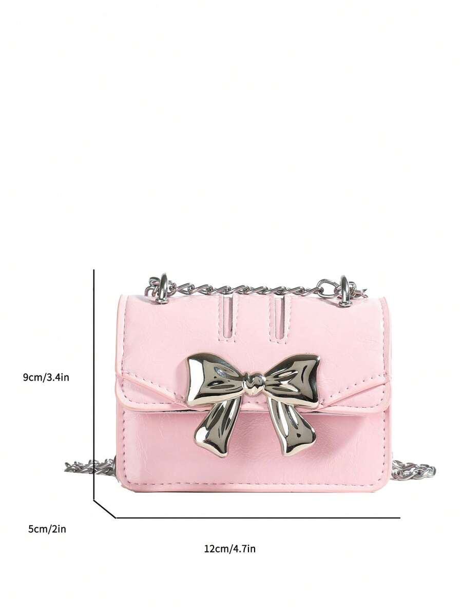 Fashionable Mini Square Crossbody Bag with Bow Decoration and Double Chain, Ideal for Fall and Winter, Lightweight Daily Purse for Students and Women