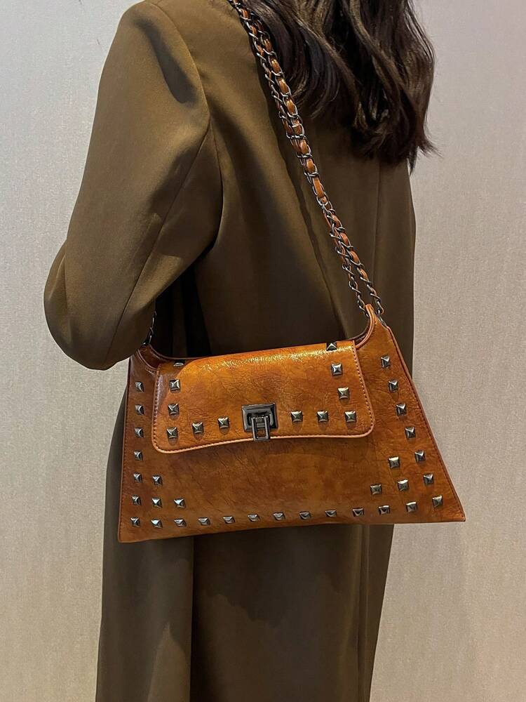 Solid Colour PU Leather Crossbody Bag with Twist Lock, Sleek and Fashionable Shoulder Bag for Office, School, Work or Daily Shopping