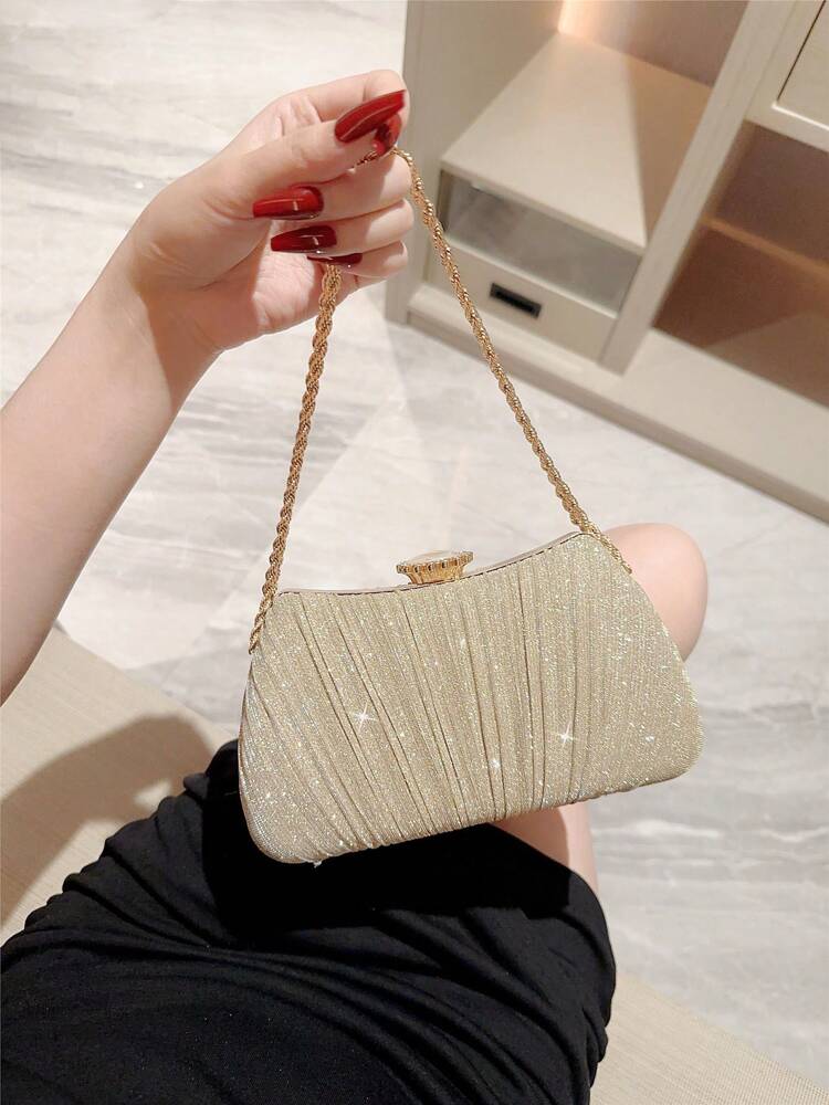 Elegant Metal Box Clutch Evening Bag for Women, Chain Strap, Ideal for Weddings, Proms, Banquets or Holiday Parties, Matches Sequin Dresses Perfectly