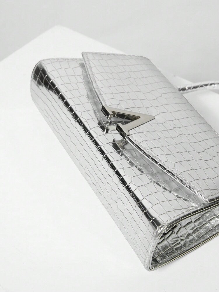 Solid Colour Mini Satchel Evening Bag for Women, Patent Chain Clutch Purse, Perfect Gift for Party, Wedding, Prom or Formal Events, Glitter Accent