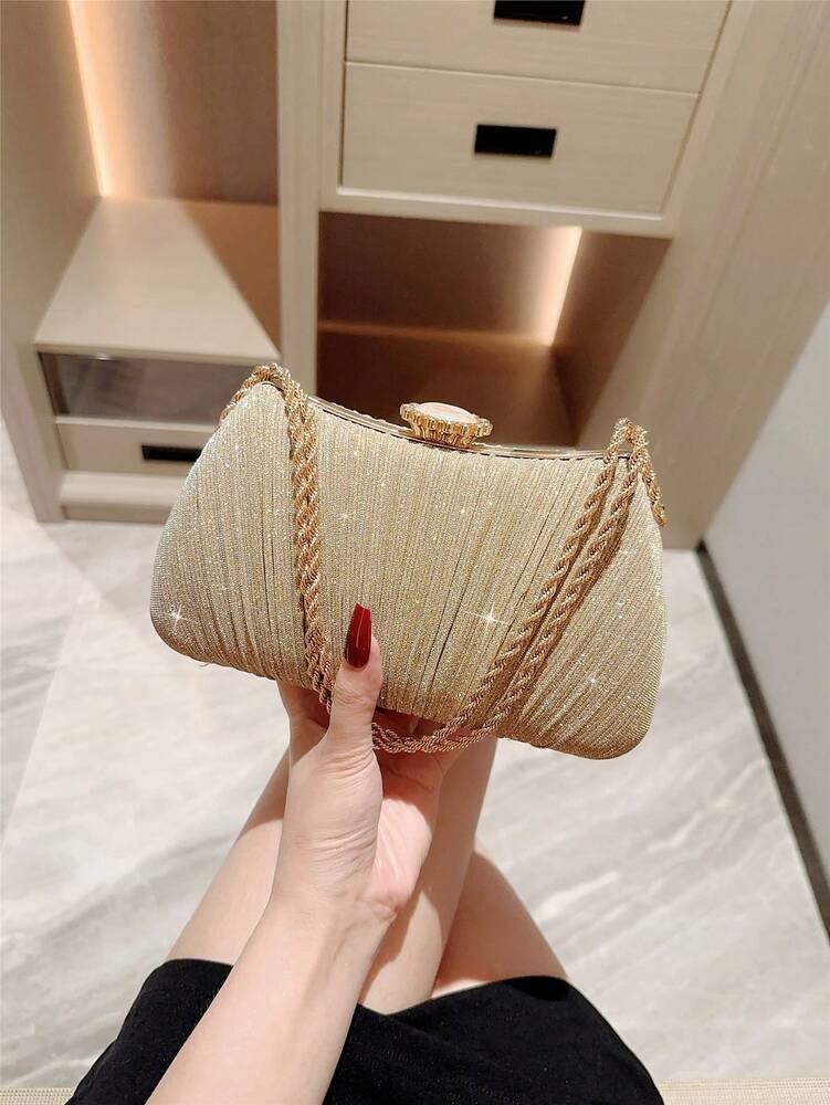 Elegant Metal Box Clutch Evening Bag for Women, Chain Strap, Ideal for Weddings, Proms, Banquets or Holiday Parties, Matches Sequin Dresses Perfectly