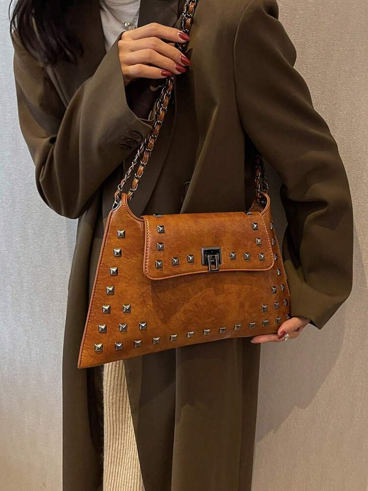 Solid Colour PU Leather Crossbody Bag with Twist Lock, Sleek and Fashionable Shoulder Bag for Office, School, Work or Daily Shopping