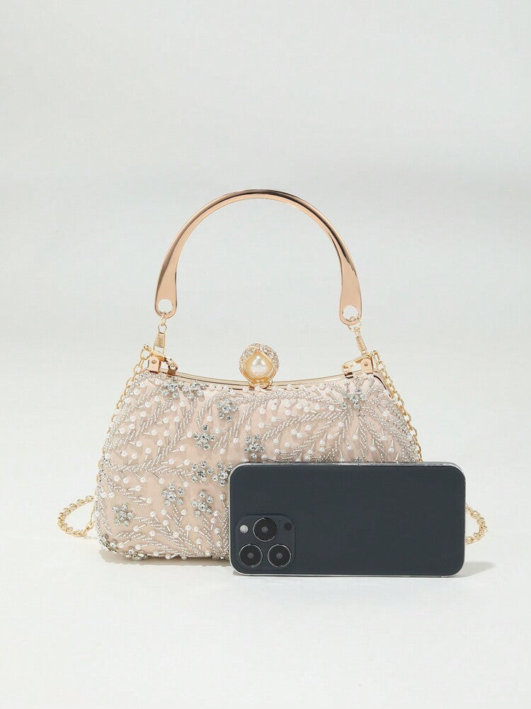 Heavy Duty Solid Colour Pearl Box Clutch Bag for Women, Elegant Party and Wedding Purse, Handheld Chain Bag for Special Occasions and Gatherings