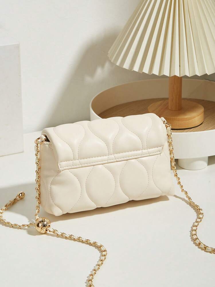 Versatile Quilted Shoulder Bag with Golden Ball Chain and Embroidery, Ideal for Work, Shopping or Evening Out, Lightweight Gift for Women