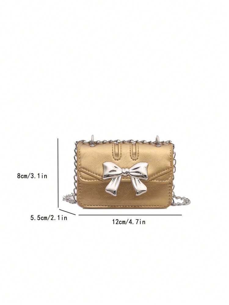 Fashionable Mini Square Crossbody Bag with Bow Decoration and Double Chain, Ideal for Fall and Winter, Lightweight Daily Purse for Students and Women