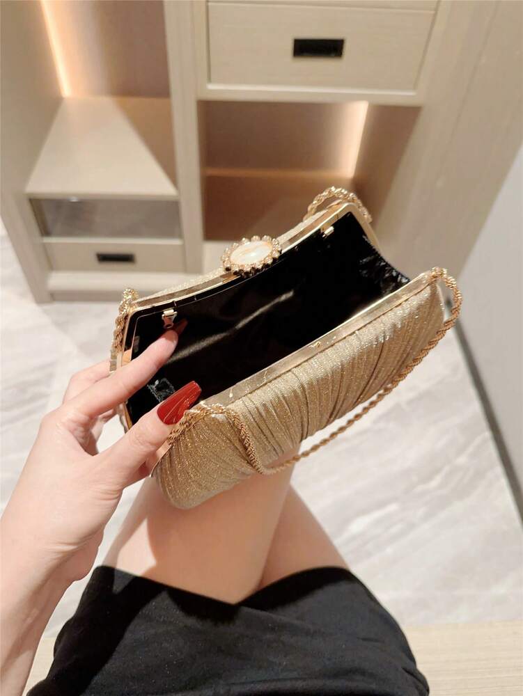 Elegant Metal Box Clutch Evening Bag for Women, Chain Strap, Ideal for Weddings, Proms, Banquets or Holiday Parties, Matches Sequin Dresses Perfectly