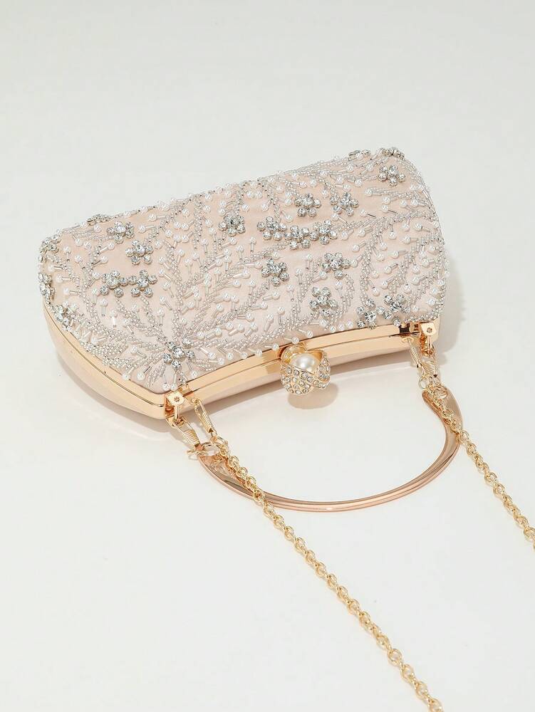 Heavy Duty Solid Colour Pearl Box Clutch Bag for Women, Elegant Party and Wedding Purse, Handheld Chain Bag for Special Occasions and Gatherings