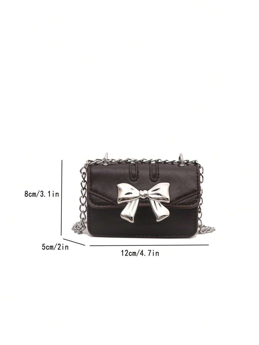 Fashionable Mini Square Crossbody Bag with Bow Decoration and Double Chain, Ideal for Fall and Winter, Lightweight Daily Purse for Students and Women