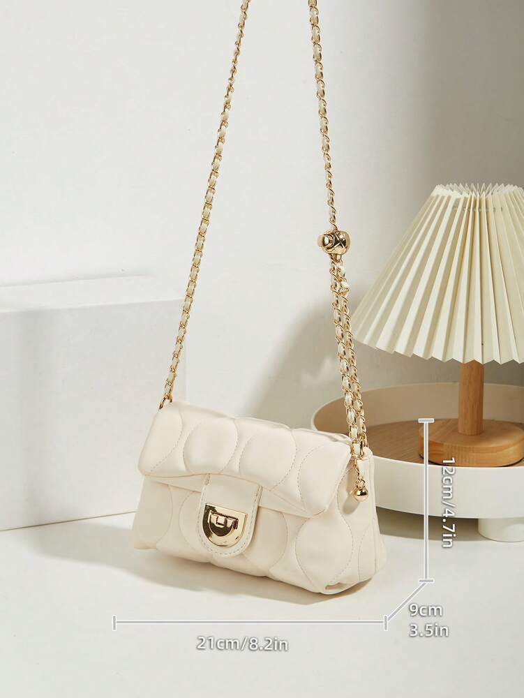 Versatile Quilted Shoulder Bag with Golden Ball Chain and Embroidery, Ideal for Work, Shopping or Evening Out, Lightweight Gift for Women