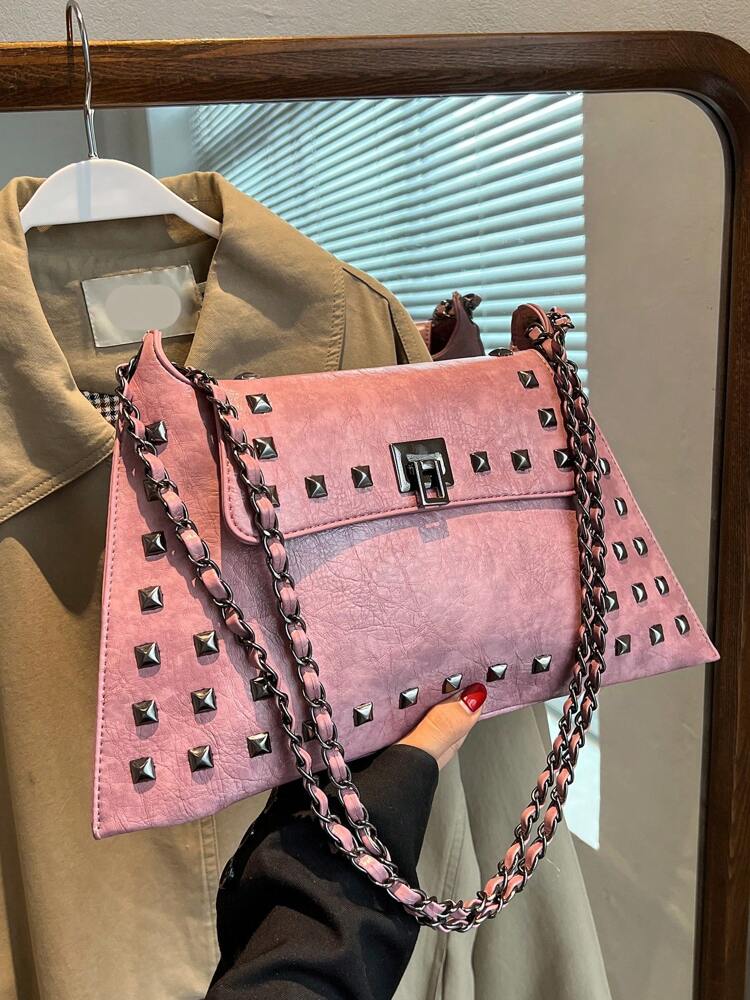 Solid Colour PU Leather Crossbody Bag with Twist Lock, Sleek and Fashionable Shoulder Bag for Office, School, Work or Daily Shopping