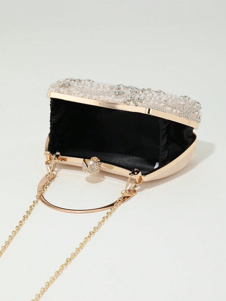 Heavy Duty Solid Colour Pearl Box Clutch Bag for Women, Elegant Party and Wedding Purse, Handheld Chain Bag for Special Occasions and Gatherings
