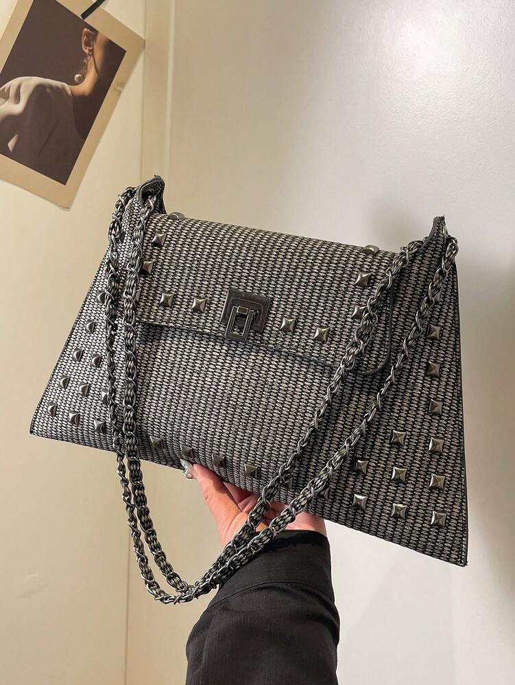 Solid Colour PU Leather Crossbody Bag with Twist Lock, Sleek and Fashionable Shoulder Bag for Office, School, Work or Daily Shopping