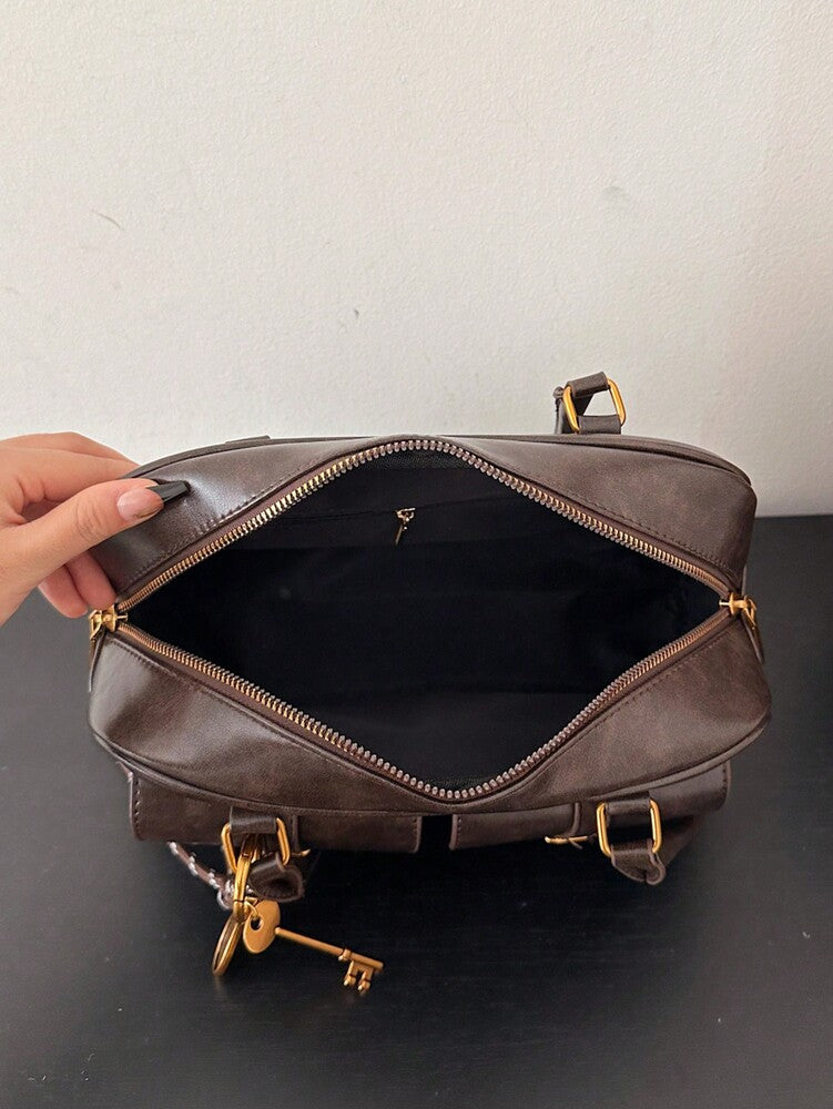 Trendy Pillow Shoulder Bag with Bread Knot Pendant and Multi Pockets, Retro Minimalist Handbag for Women, Perfect for Daily Use and Shopping
