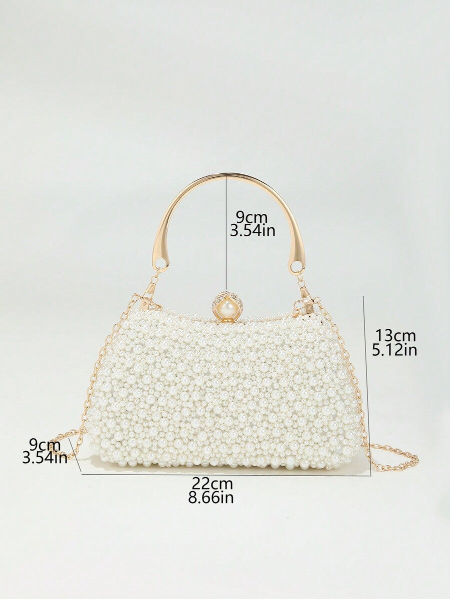 Heavy Duty Solid Colour Pearl Box Clutch Bag for Women, Elegant Party and Wedding Purse, Handheld Chain Bag for Special Occasions and Gatherings