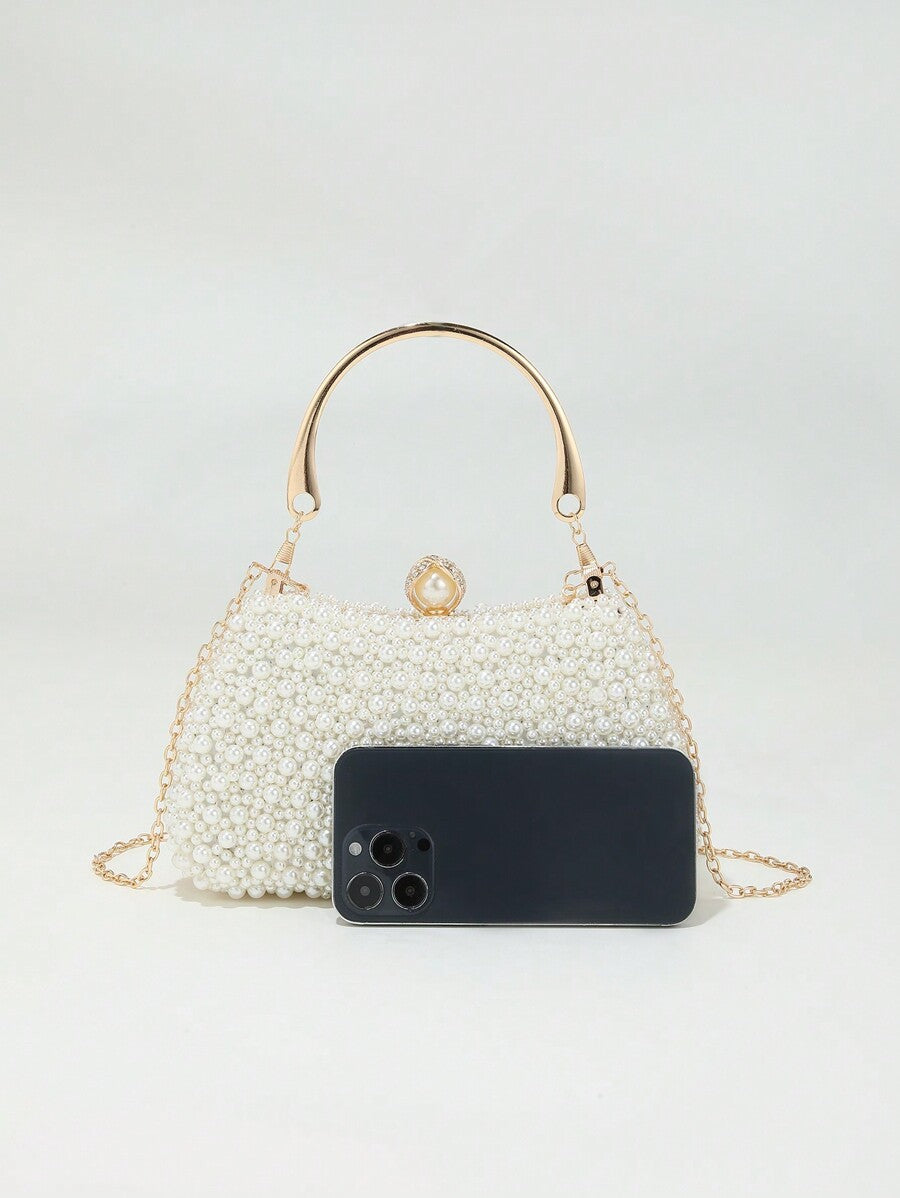 Heavy Duty Solid Colour Pearl Box Clutch Bag for Women, Elegant Party and Wedding Purse, Handheld Chain Bag for Special Occasions and Gatherings