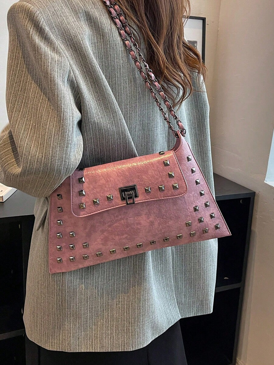 Solid Colour PU Leather Crossbody Bag with Twist Lock, Sleek and Fashionable Shoulder Bag for Office, School, Work or Daily Shopping