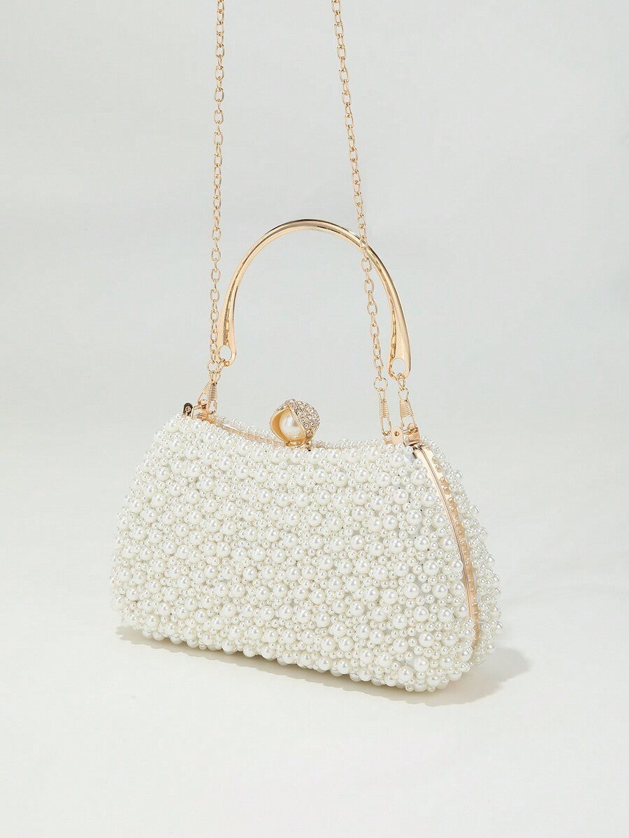 Heavy Duty Solid Colour Pearl Box Clutch Bag for Women, Elegant Party and Wedding Purse, Handheld Chain Bag for Special Occasions and Gatherings