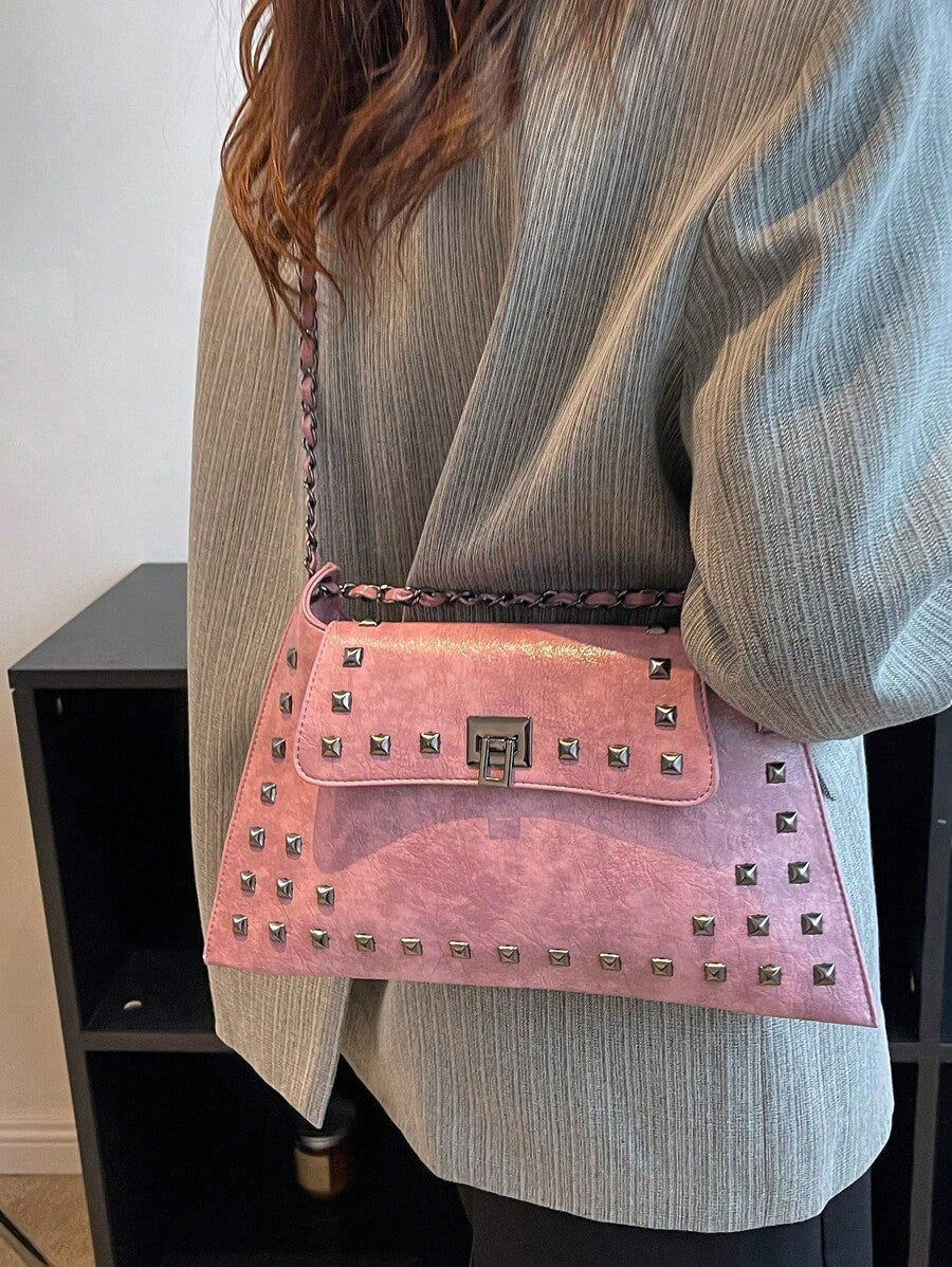 Solid Colour PU Leather Crossbody Bag with Twist Lock, Sleek and Fashionable Shoulder Bag for Office, School, Work or Daily Shopping