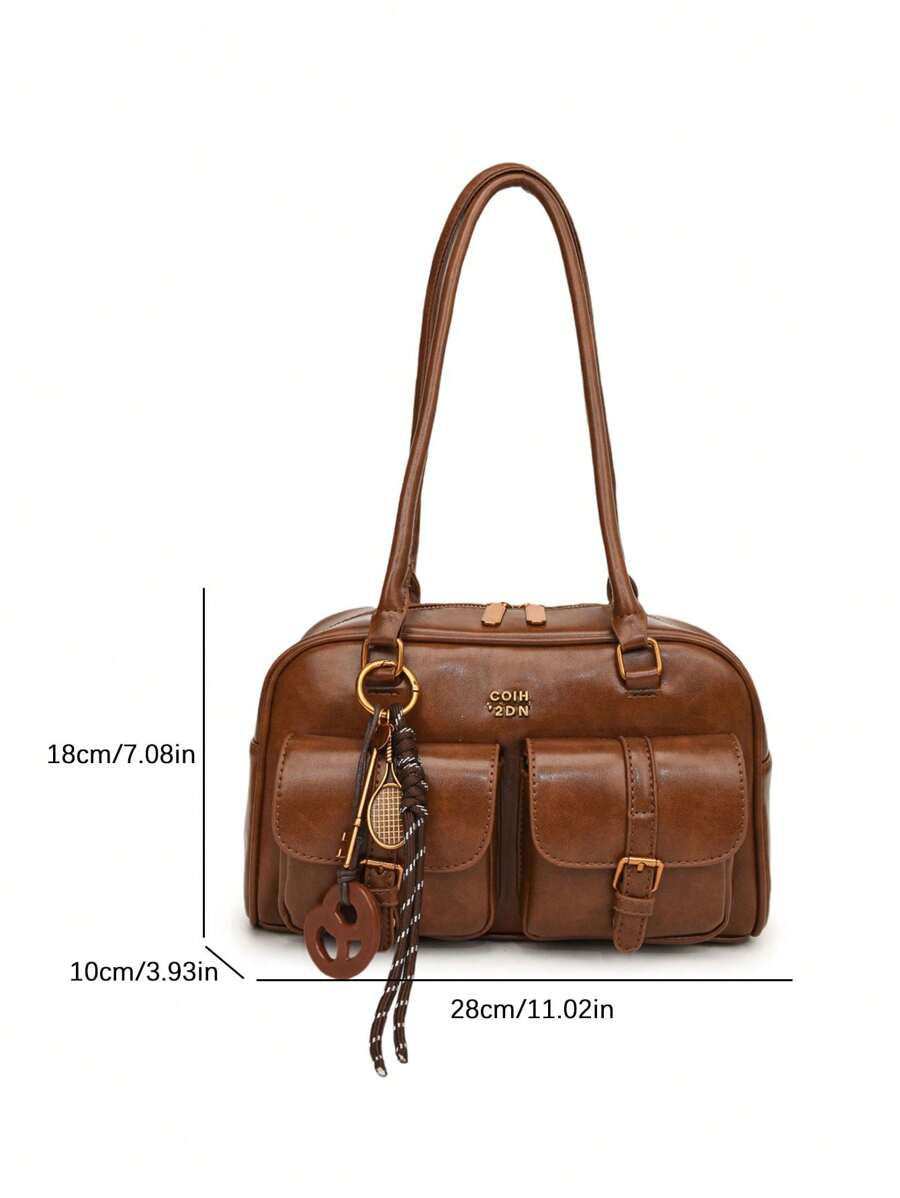 Trendy Pillow Shoulder Bag with Bread Knot Pendant and Multi Pockets, Retro Minimalist Handbag for Women, Perfect for Daily Use and Shopping