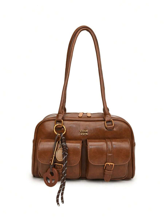 Trendy Pillow Shoulder Bag with Bread Knot Pendant and Multi Pockets, Retro Minimalist Handbag for Women, Perfect for Daily Use and Shopping