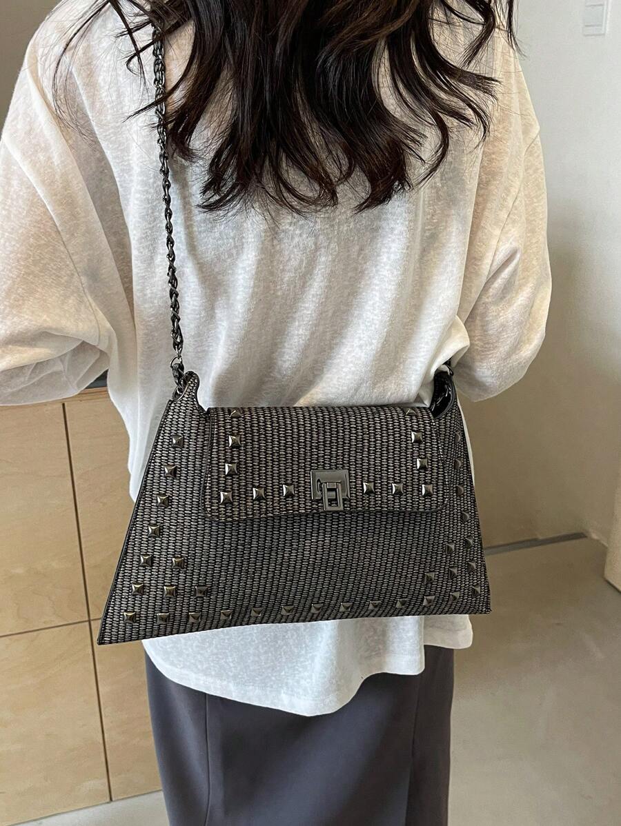 Solid Colour PU Leather Crossbody Bag with Twist Lock, Sleek and Fashionable Shoulder Bag for Office, School, Work or Daily Shopping